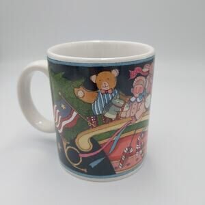 Vtg‎ 1992 Susan Winget Discontinued Santa Sleigh Flag Christmas Coffee Tea Mug